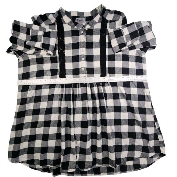 Vintage Wrangler Flannel Tunic Dress Babydoll 3XL Buffalo Plaid Crochet Western - Picture 9 of 13